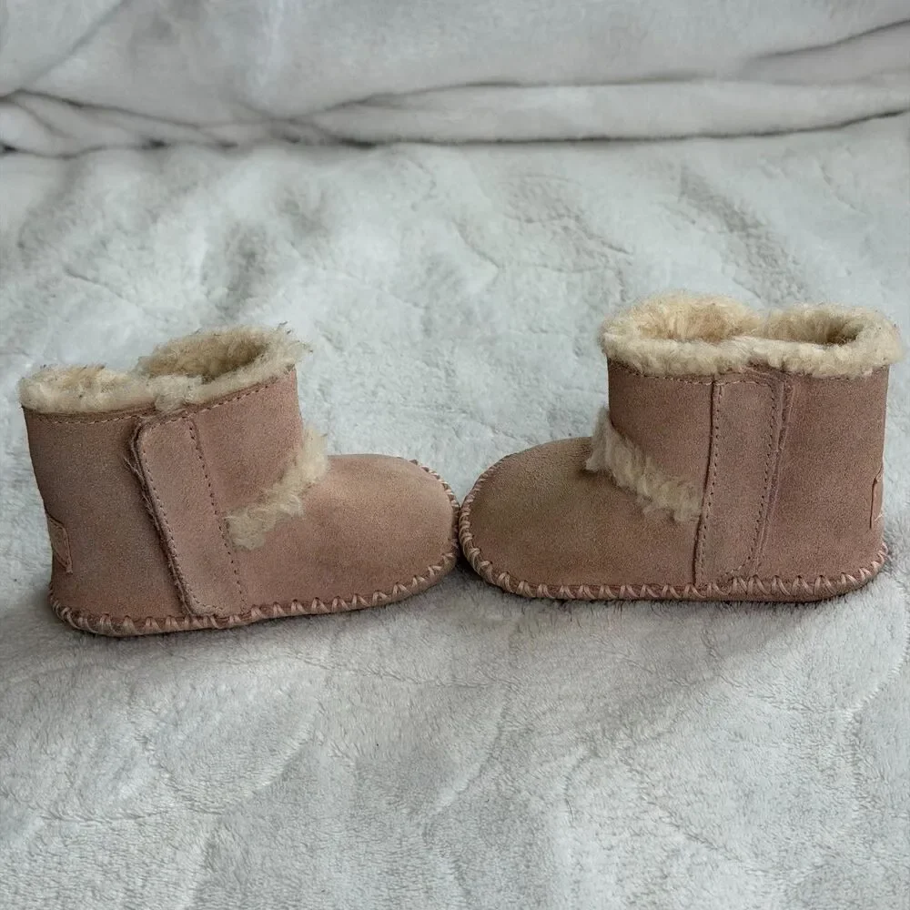 UGG Size 0/1 Lemmon Infant‎ Girl Baby Pink Suede & Sheepskin Bootie (0-6 Months)
